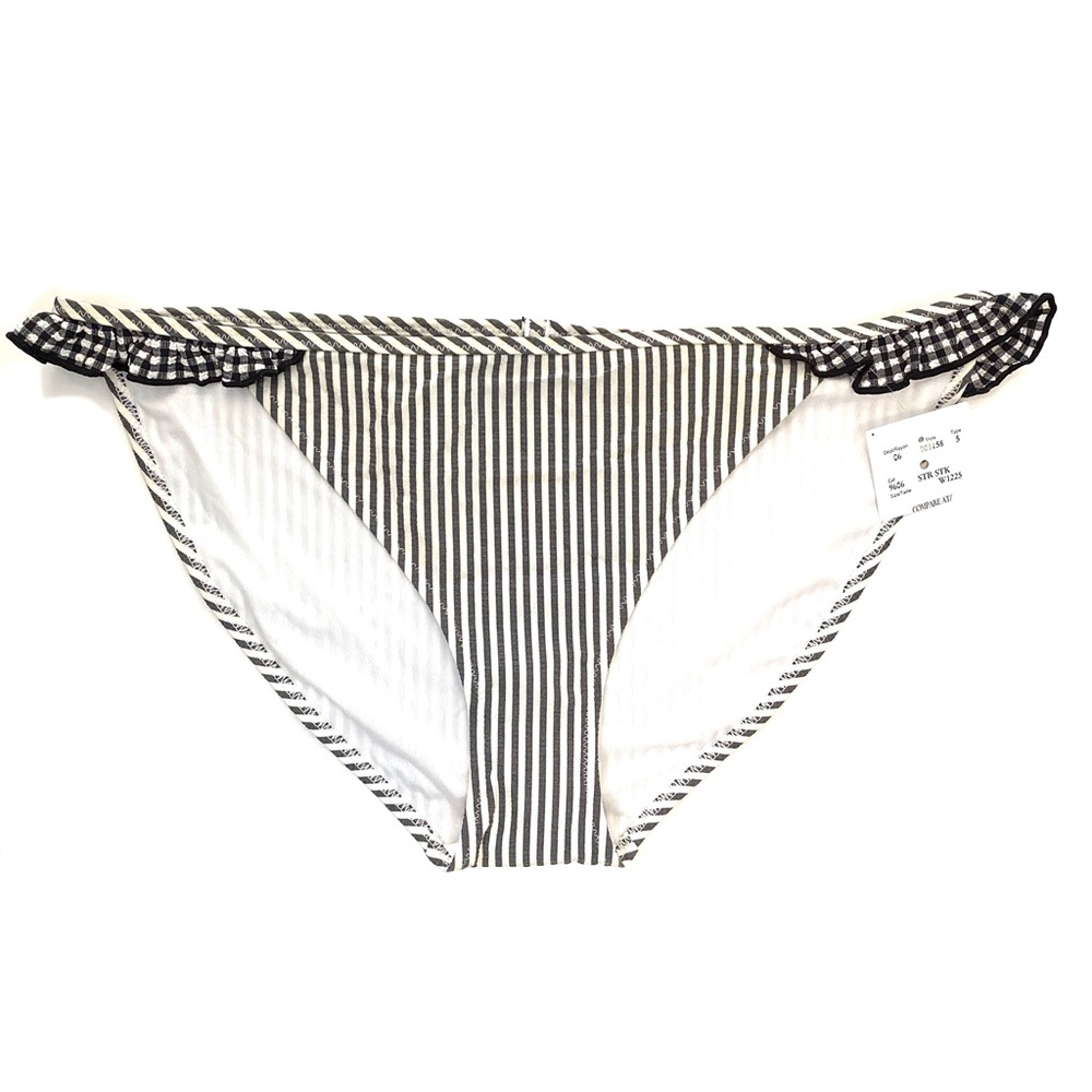 aerie Ruffle Trim Checkered Stripe Bikini Bottoms NWT Black White